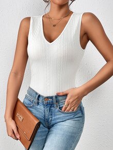 SHEIN Essnce Body tank unicolor de cuello V - Blanco - Ver 5