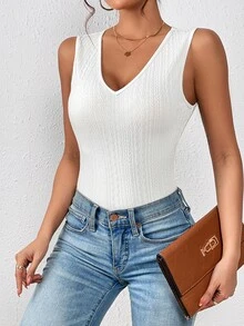 SHEIN Essnce Body tank unicolor de cuello V - Blanco - Ver 6