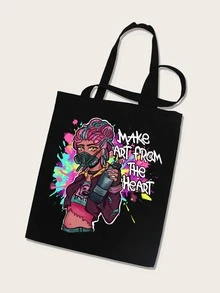 JadeKnightSparrow Figure & Letter Print Shopper Bag - Black - View 3