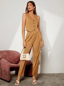 BizChic 秋冬单排扣背心西装外套和裤子 - 駝色 - 查看 3