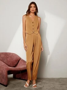 BizChic 秋冬单排扣背心西装外套和裤子 - 駝色 - 查看 6