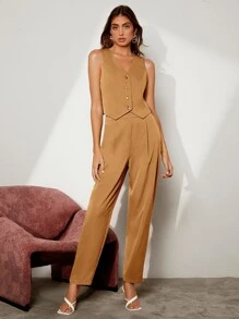 BizChic 秋冬单排扣背心西装外套和裤子 - 駝色 - 查看 4