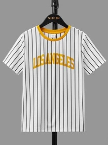 SHEIN 男孩條紋和字母圖案T恤
