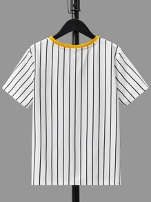 SHEIN 男孩條紋和字母圖案T恤