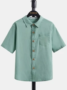 SHEIN 男孩補丁口袋單排釦襯衫