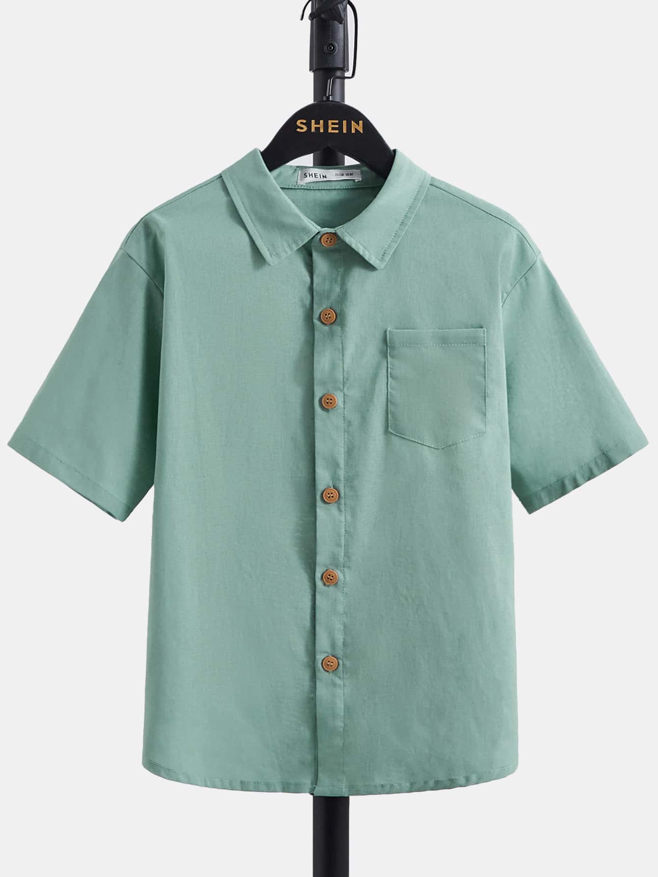 SHEIN 男孩補丁口袋單排釦襯衫