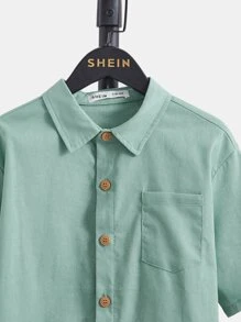SHEIN 男孩補丁口袋單排釦襯衫