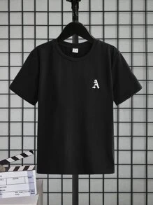 SHEIN Tween Boy Letter Graphic Tee - Black - View 1