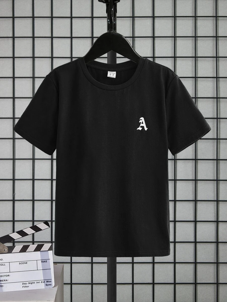 SHEIN Tween Boy Letter Graphic Tee - Black - View 1