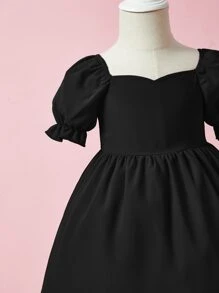 SHEIN 嬰兒泡泡袖雞心領口連衣裙 - 黑色 - 查看 3