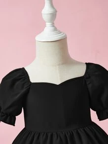 SHEIN 嬰兒泡泡袖雞心領口連衣裙 - 黑色 - 查看 4