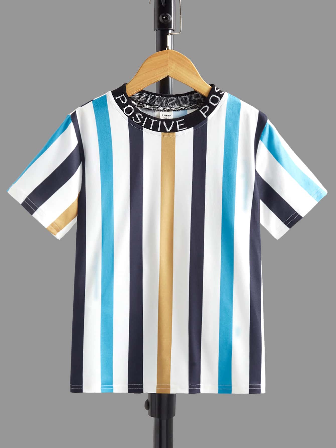 SHEIN Áo thun sọc cổ tròn cho bé trai tuổi teen, đơn giản và thoải mái để mặc hàng ngày trong mùa hè - Nhiều màu - Xem 1