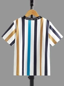 SHEIN Áo thun sọc cổ tròn cho bé trai tuổi teen, đơn giản và thoải mái để mặc hàng ngày trong mùa hè - Nhiều màu - Xem 2