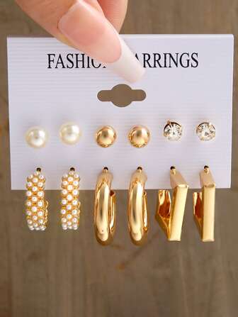 6對假珍珠裝飾耳環