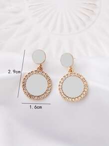 Rhinestone Round Drop Earrings - White - View 3