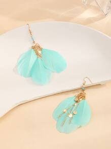 羽毛裝飾耳墜 - 薄荷藍 - 查看 2