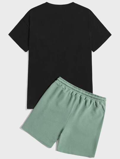 Guys Letter Graphic Tee & Drawstring Waist Shorts