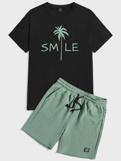 Guys Letter Graphic Tee & Drawstring Waist Shorts