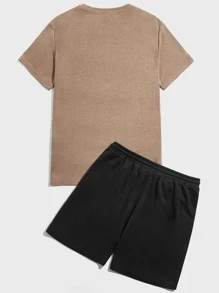 GENTILAND 男士標語和人物圖案T恤和腰部抽繩短褲 - 彩色 - 查看 2