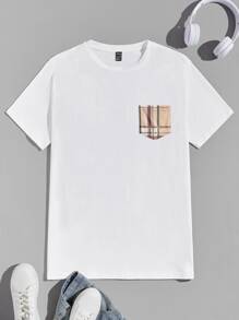 GENTILAND Men Plaid Print Patched Pocket Tee - White - View 1