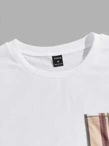GENTILAND Men Plaid Print Patched Pocket Tee - White - View 5