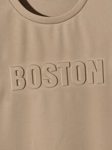 Manfinity BRENVOR Men Fit Crew Neck Short Sleeve Letter Embossed Tee, Boston Casual Cool Stuff Summer T-Shirt, Couple Things - Khaki - View 3