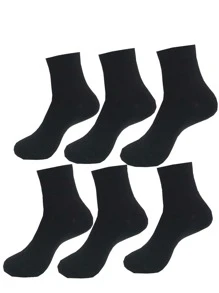 6 pares/set de calcetines planos para hombre, calcetines transpirables informales cómodos de tubo medio para todas las estaciones - Negro - Ver 2