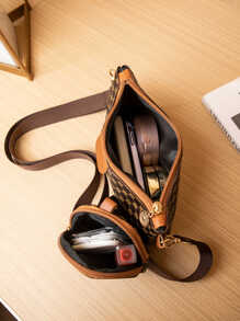 Bolsa cuadrada con patrón geométrico con monedero - Multicolor - Ver 5