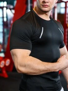 Manfinity Sport Corelite Men Top Stitching Sports Tee - Black - View 3