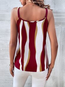SHEIN LUNE Top con bretelle sottile color block stampa - Rosso e Bianco - Visualizzare 2