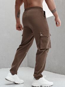 Manfinity Men Flap Pocket Side Drawstring Waist Cargo Trousers - Brown - View 6