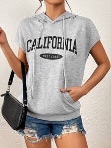 SHEIN Unity 字母圖案袋鼠口袋抽繩連帽衫 - 淺灰色 - 查看 4