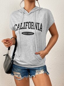 SHEIN Unity 字母圖案袋鼠口袋抽繩連帽衫 - 淺灰色 - 查看 6