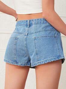 SHEIN ICON Washed Denim Skort - Light Wash - View 2