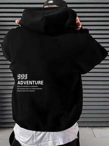 Manfinity Hypemode Sudadera Holgada Con Capucha Y Cordón Para Hombre Con Eslogan Gráfico Y Hombro Caído - Negro - Ver 1