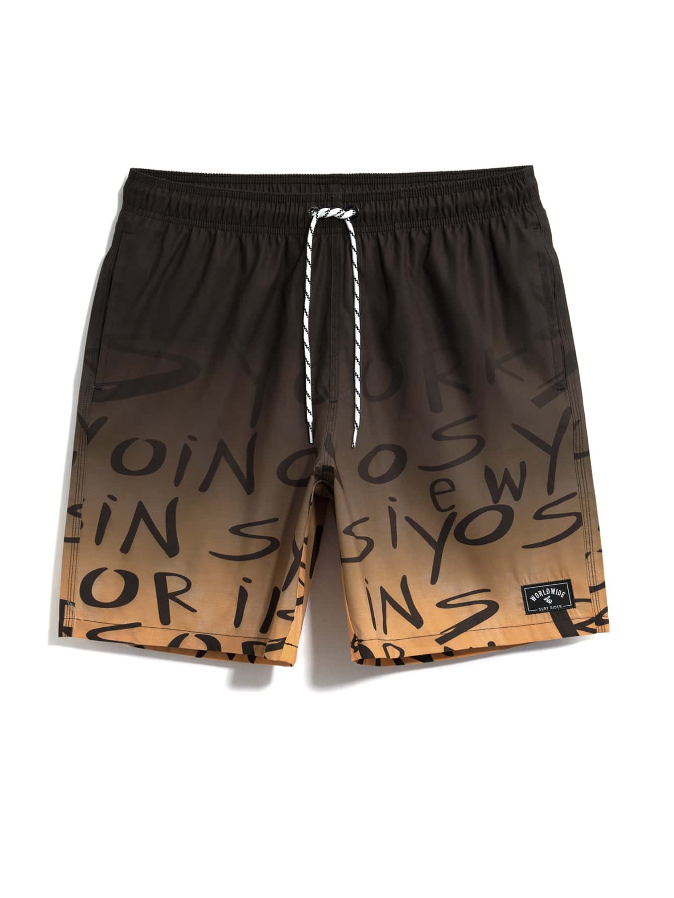 Surfspeed 男士漸層字母圖案腰部抽繩泳褲 - 棕色 - 查看 1