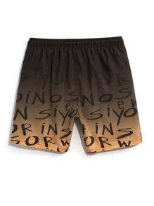 Surfspeed 男士漸層字母圖案腰部抽繩泳褲 - 棕色 - 查看 2