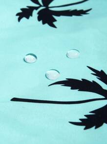 Surfspeed Men Tropical Print Drawstring Waist Patched Detail Swim Trunks,Hawaiian, Men Palm Tree Swim Shorts, Shorts For Men Beach, Men Shorts Vacation, Hawaiian Shorts For Men, Men Swim Trunks Short - Mint Blue - View 5