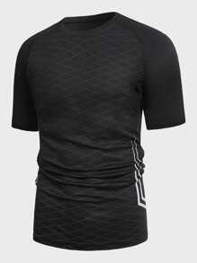 Men Argyle Print Raglan Sleeve Sports Tee - Black - View 1