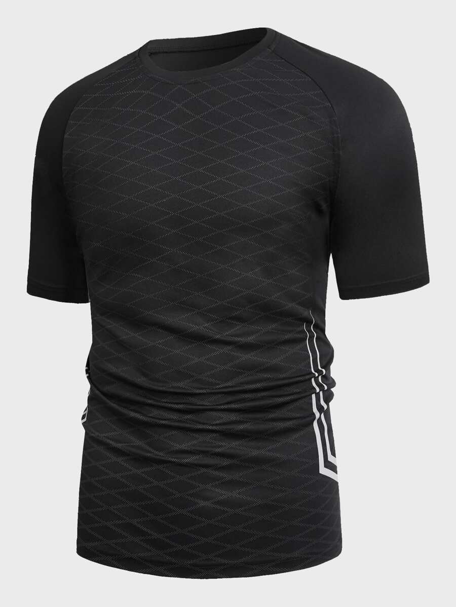 Men Argyle Print Raglan Sleeve Sports Tee - Black - View 1