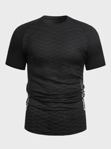 Men Argyle Print Raglan Sleeve Sports Tee - Black - View 3