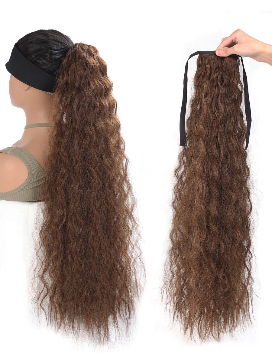 Extra Long Curly Ponytail Synthetic Hair Extension - Light Brown - View 1