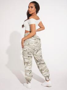 SHEIN SXY 迷彩印花側翻蓋口袋工裝牛仔褲 - 彩色 - 查看 2