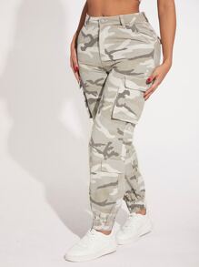 SHEIN SXY 迷彩印花側翻蓋口袋工裝牛仔褲 - 彩色 - 查看 5