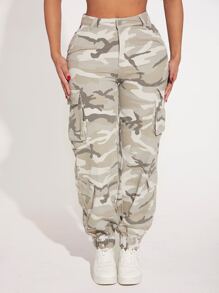 SHEIN SXY 迷彩印花側翻蓋口袋工裝牛仔褲 - 彩色 - 查看 6