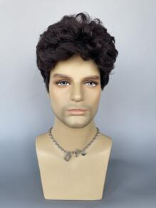 Men Short Curly Synthetic Wig - Black - View 1