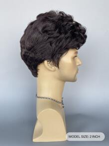 Men Short Curly Synthetic Wig - Black - View 2
