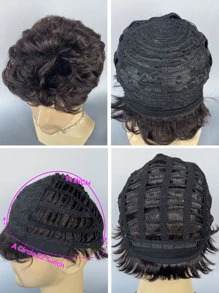Men Short Curly Synthetic Wig - Black - View 6