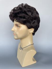 Men Short Curly Synthetic Wig - Black - View 5