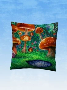 Alice Mushroom Print Cushion Cover Without Filler - Multicolor - View 1